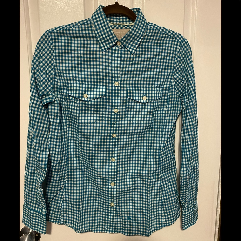 Turquoise gingham collared shirt